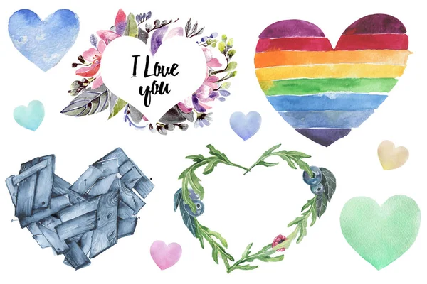 День Святого Валентина каракулі серця, лесбійки, геї, ЛГБТ, дерев'яні, веселка, веселка, рамка, орнамент — стокове фото