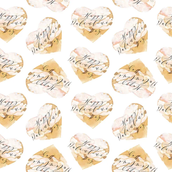 Valentinsdag sømløst mønster med hjerter isolert på hvit bakgrunn. Designbakgrunn for bryllupsinvitasjonskort. Frihåndstegning . – stockfoto