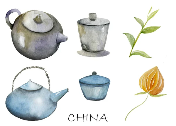 Acuarela Elementos chinos Bordado sin costuras patrón asiático con hermosos elementos chinos y asiáticos . — Foto de Stock