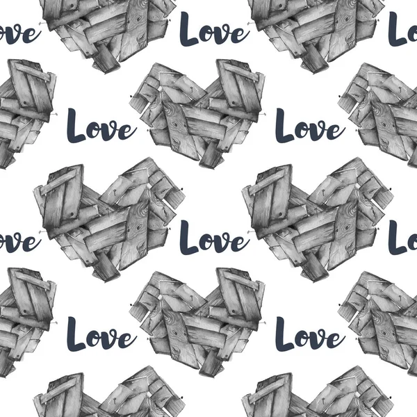 Seamless pattern with hand drawn hearts. Creative abstract texture for wrapping, textile, wallpaper. — 스톡 사진