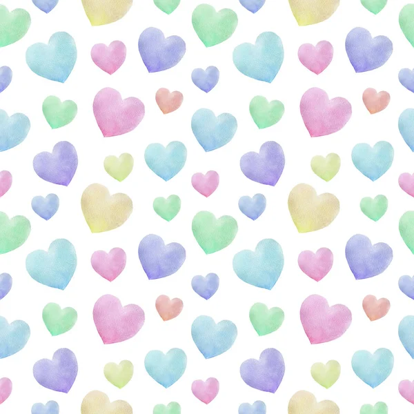 Renkli kalplerle suluboya kusursuz desen. Sevgililer Günü arkaplanı soyut illüstrasyon. — Stok fotoğraf