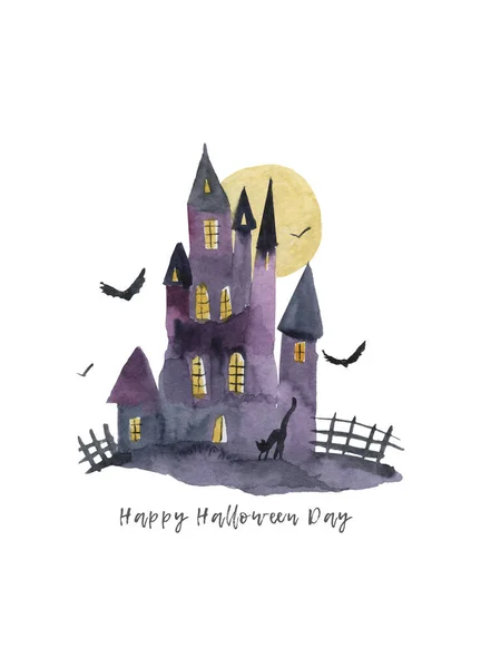 Halloween castle grave yard background with a spooky haunted castle, trees and graves — 스톡 사진