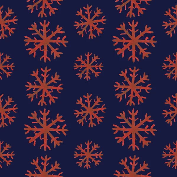 Snöflingans sömlösa mönster. Snöflinga akvarell upprepad bakgrund — Stockfoto