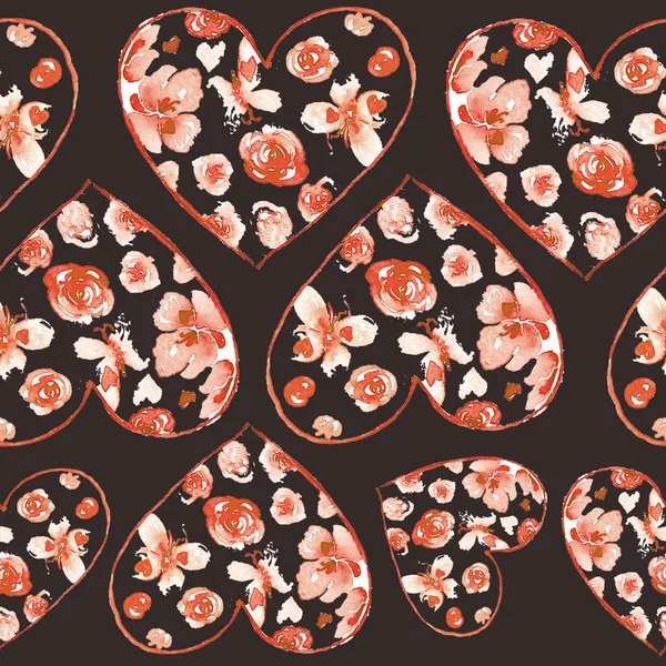 Seamless pattern with hand drawn hearts. Creative abstract texture for wrapping, textile, wallpaper. — 스톡 사진