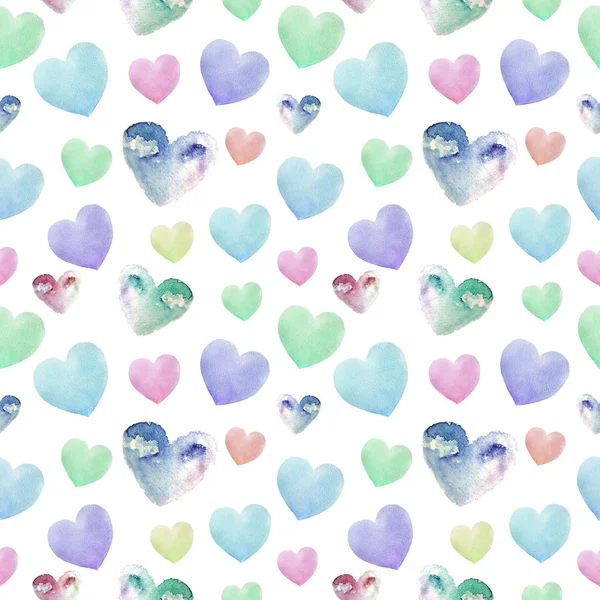 Seamless texture with funny hearts in watercolor style — 스톡 사진