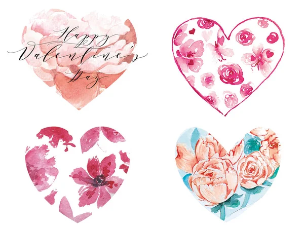 Set of watercolor hearts. Watercolor illustration Freehand drawing — Stockfoto