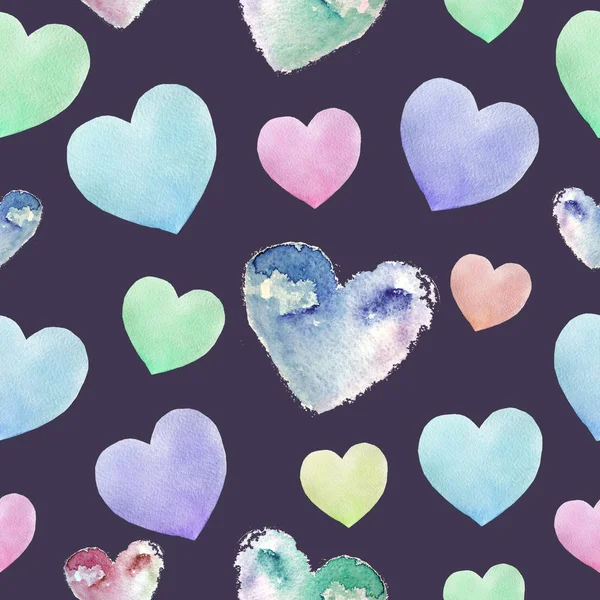 Watercolor seamless pattern with colorful hearts. Valentines background abstract illustration. — 스톡 사진