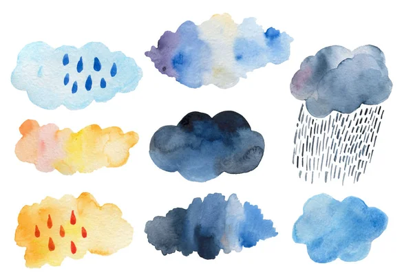 Nuages rétro et pluie dans le ciel illustration fond de style scandinave bleu Nuages rétro et pluie dans le ciel illustration fond de style scandinave bleu — Photo