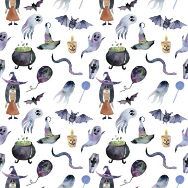 Klasik Cadılar Bayramı Uçan Cadı ve Süslü Kusursuz Arkaplan