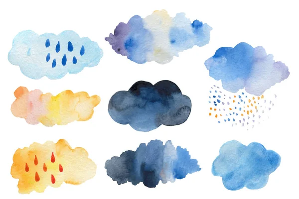 Retro clouds and rain in the sky illustration blue scandinavian style background Retro clouds and rain in the sky illustration blue scandinavian style background — ストック写真