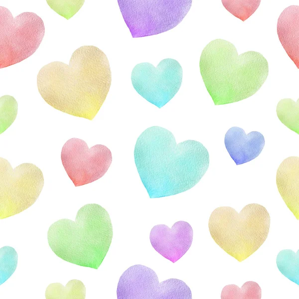 Repeated Watercolor hearts in romantic style. Pattern for valentine's. Can be used on packaging paper, — 스톡 사진