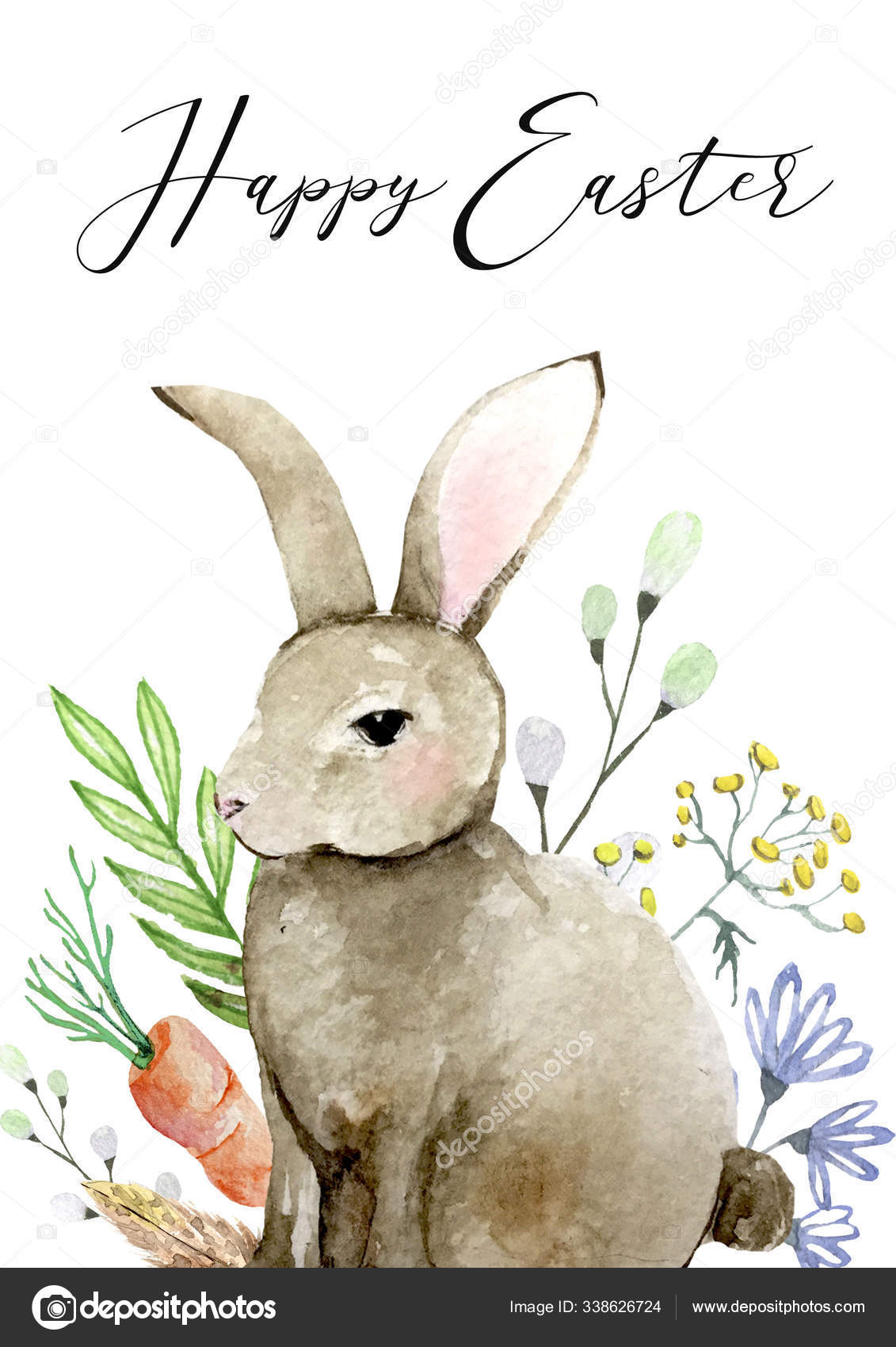 Download Easter Bunny With Flowers And Leaves Happy Easter Card Stock Photo Image By C Boykota Art 338626724