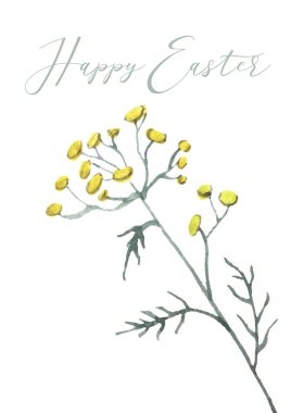 Happy Easter card design with hand lettering text and flowers, branches and textured eggs. clipart