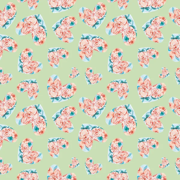 Watercolor hearts seamless pattern. decorative, pink illustration — Stok fotoğraf