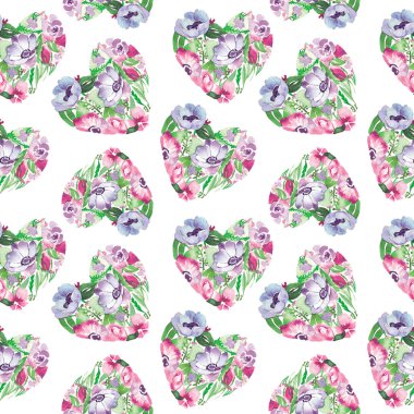 Valentine's day hearts template. Watercolor flower Romantic Sticker.