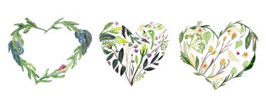 Valentines Day Hearts Clipart. Watercolor floral set. Romantic