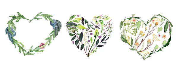 Valentijnsdag Hearts Clipart. Aquarel bloemen set. Romantisch — Stockfoto