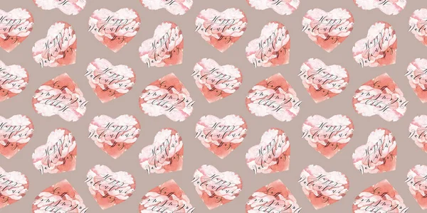 Kusursuz suluboya kalpler desenli Sevgililer Günü kartı — Stok fotoğraf