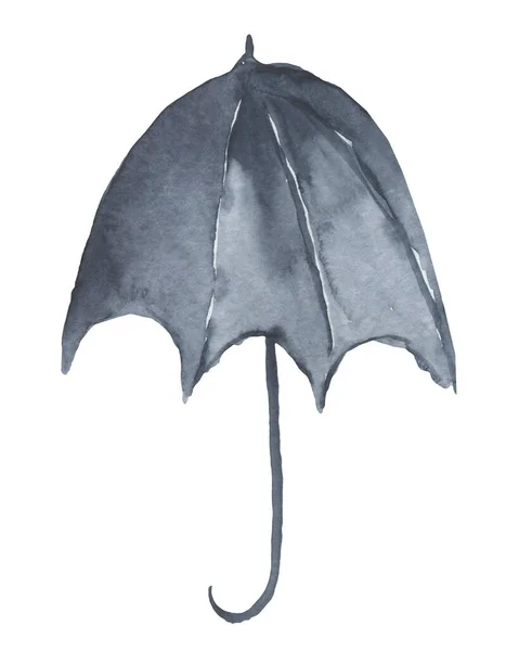 Akvarel deštník osamocený, kreslený, barevný, modrý, — Stock fotografie