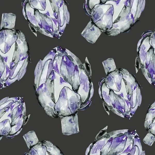 Απρόσκοπτη μοτίβο με φρέσκα λαχανικά. Πολύχρωμο φόντο. Εικονογράφηση με αγκινάρες. — Φωτογραφία Αρχείου