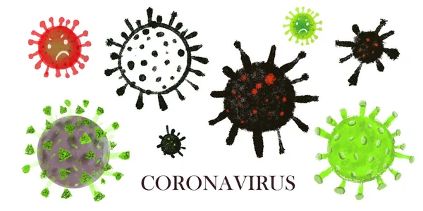 Coronavirus Mikroskopische Viren Bakteriensammlung Set. Ungesunde Danger Bakterien in unterschiedlicher Form. Wissenschaft Biologisches Labor Bakterien Buntes Konzept Realistische 3D-Illustrationen — Stockfoto