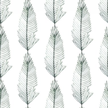 Tüylü ve dallı suluboya, dikişsiz desen, yapraklar.