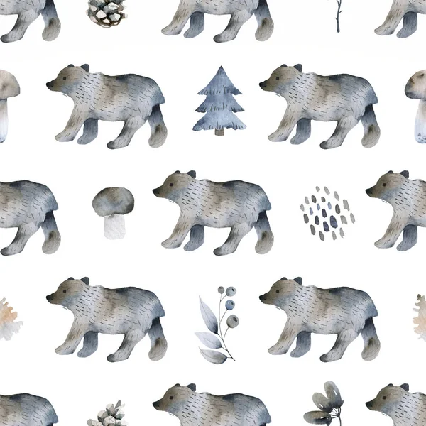 Bezszwowe dzieci niedźwiedź polarny i geometryczne góry arktyczna zima Wonderland wzór ilustracji — Zdjęcie stockowe