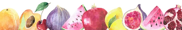 Randgestaltung von frischen Früchten, isoliert Feige, Zitrone, Pfirsich, Kirsche, — Stockfoto