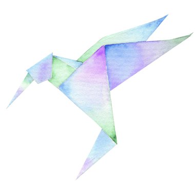 Origami kuşu suluboya koleksiyonu beyaza izole edildi