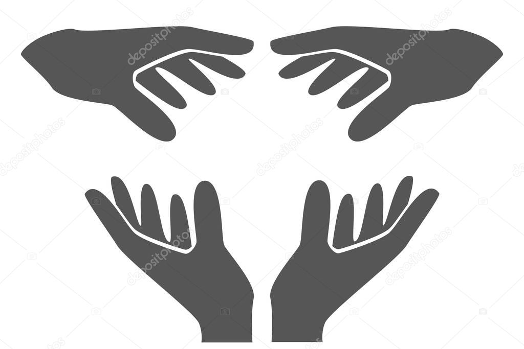 silhouettes of hands, black and white vector illustration, isolated on white background