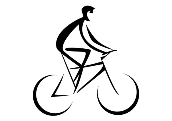 Cyclist Person Riding Bike Vector Black Schematic Illustration White Background — Stock Vector