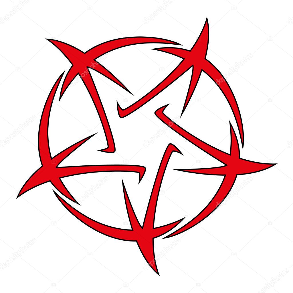 Pentagram - vector illustration of tattoo five-pointed star, isolated on white background