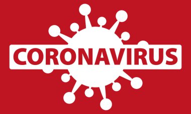 Coronavirus - yazıtlı virüs sembolü (kırmızı ve beyaz vektör grafik tasarımı)
