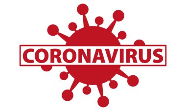Coronavirus - yazıtlı virüs sembolü (kırmızı ve beyaz vektör grafik tasarımı)
