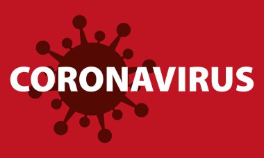 Coronavirus - yazıtlı virüs sembolü (kırmızı ve beyaz vektör grafik tasarımı)