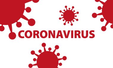Coronavirus - yazıtlı virüs sembolü (kırmızı ve beyaz vektör grafik tasarımı)