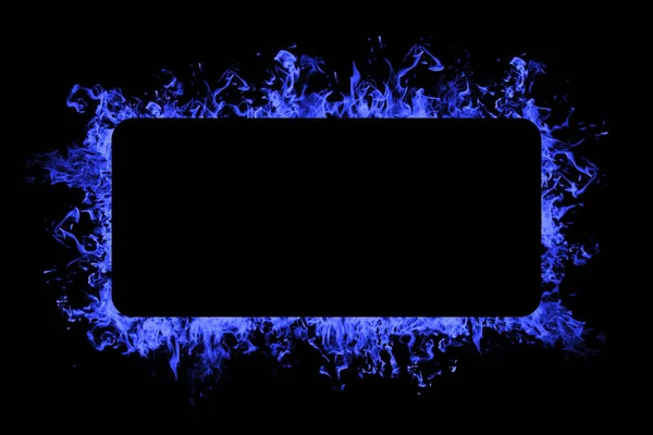 Abstract Square Blue Fire Black Background — ストック写真