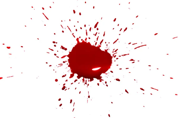 Red drop of blood with splashes on a white background — ストック写真