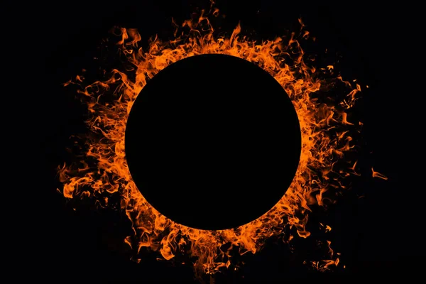 Абстрактный Круг Огня Черном Фоне — стоковое фото