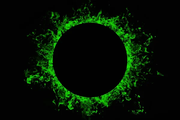Абстрактный Круг Зеленого Огня Черном Фоне — стоковое фото