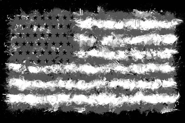 漆成黑白相间的具有笔触效果的美国国旗 — 图库照片