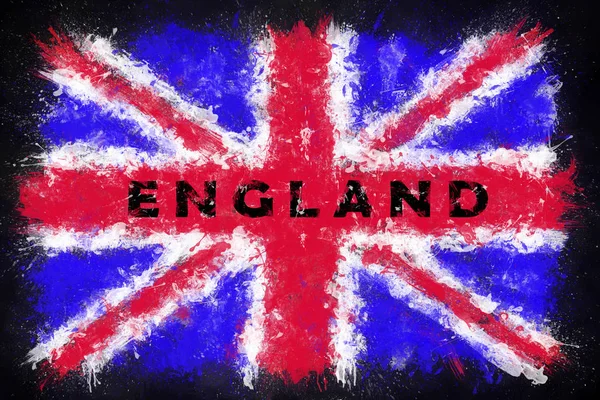 UK flag painted with brush strokes effect and word \