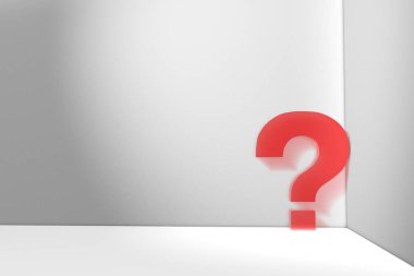 Köşede 3D rendelenmiş soru işareti kırmızı