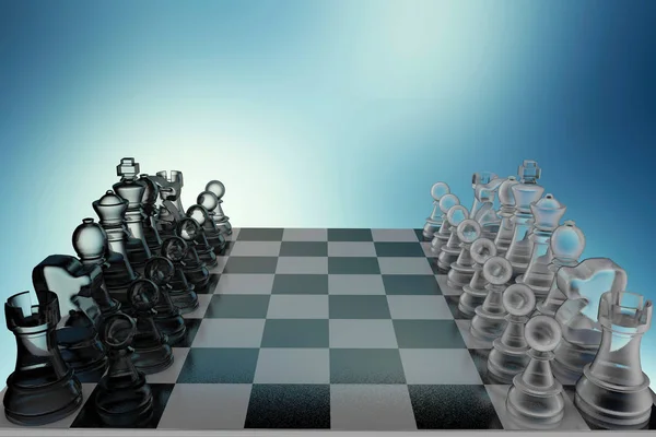 Εικονογράφηση Γυάλινο Σκάκι Μπλε Φόντο — Φωτογραφία Αρχείου