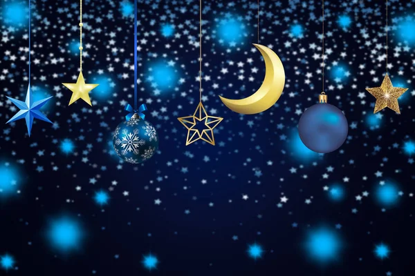 Vánoční Pozadí Modrých Tónech Sněhové Vločky Hvězdy — Stock fotografie