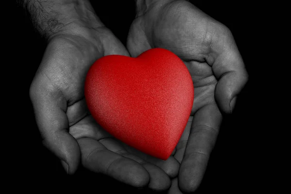 Rude Hands Hold Red Heart — Stock Photo, Image