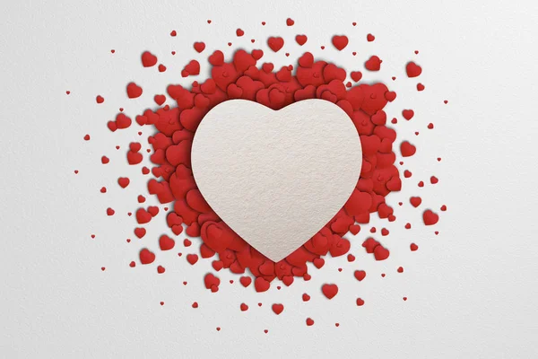 Kağıt Dokusu Olan Küçük Kalplerle Çevrili Beyaz Bir Kalp — Stok fotoğraf