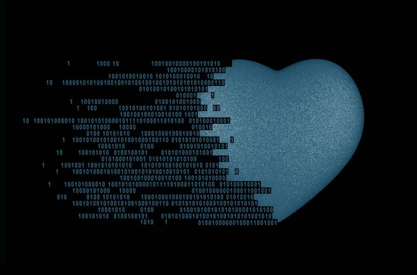 Love concept. Binary code digits come out of the heart