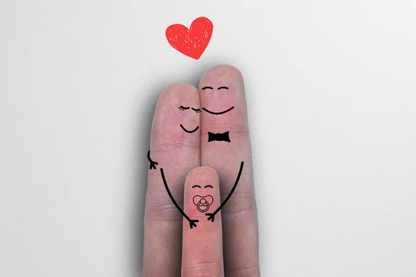 Happy Family Concept Three Fingers Form Dad Mom Baby — Stock Photo, Image