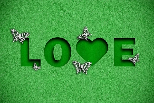 Concept Amour Word Love Avec Papillons Effet Papier — Photo